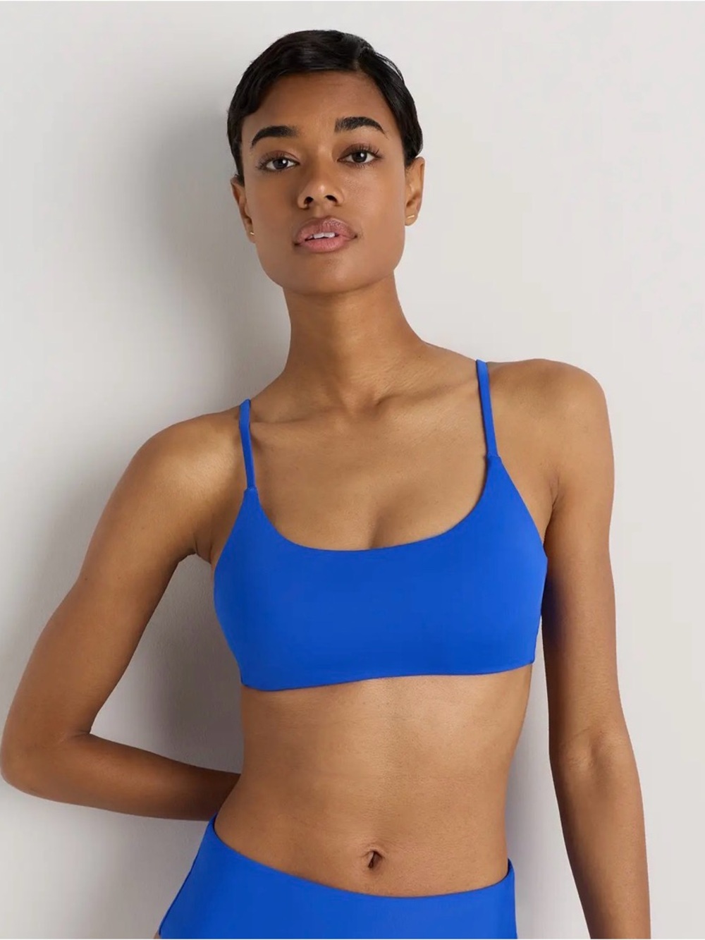 QUINCE Sz S Italian Scoop Neck Bikini Top Electric Blue NWT